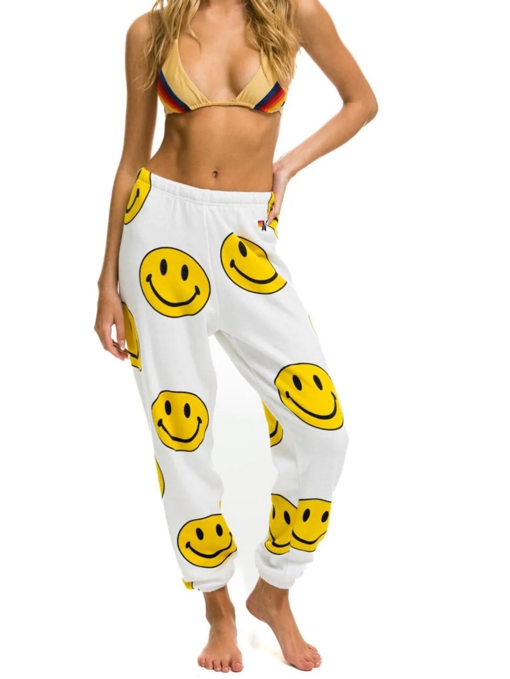 Aviator Nation Black Smiley Repeat Black Sweatshirt with Yellow Faces L - Picture 2 of 8